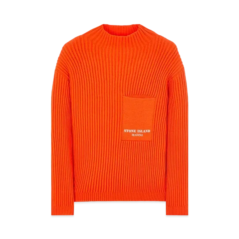 Stone Island 543Xa Marina Funnel Neck Knit "Lobster Orange"