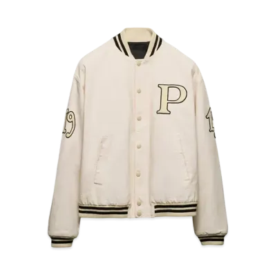PRADA Men's Cotton Bomber Jacket with Patch "Ivory"