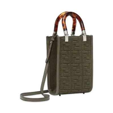 FENDI Sunshine Shopper Small Ff Fabric Mini Bag "Green"