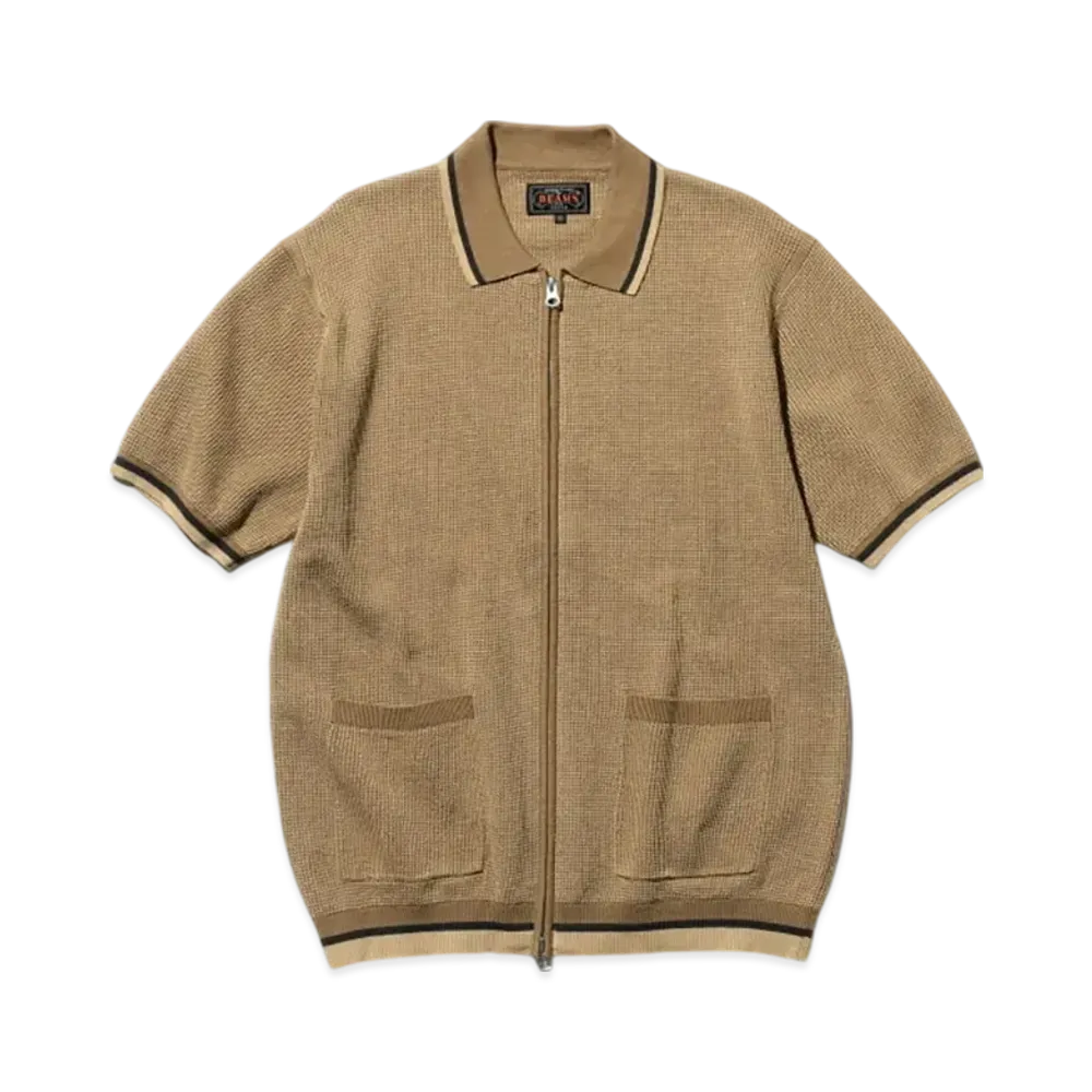 BEAMS Zip Knit Polo Solid "Beige"