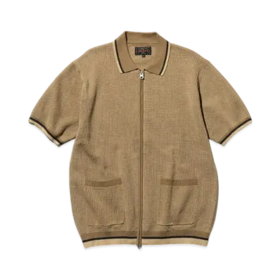 BEAMS Zip Knit Polo Solid "Beige"