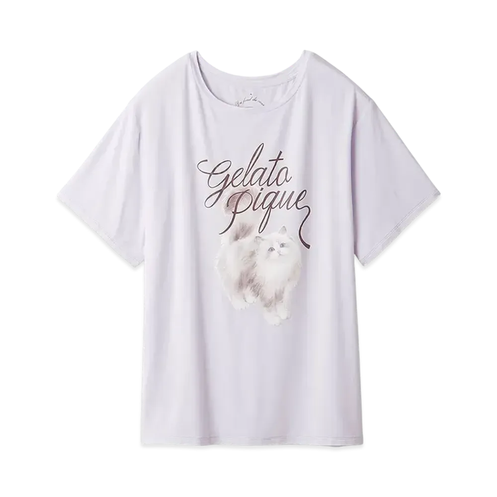 GELATO PIQUE Cat Pattern One Point T-Shirt "Lavender"