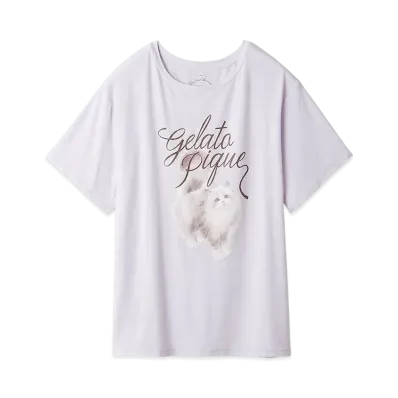 GELATO PIQUE Cat Pattern One Point T-Shirt "Lavender"