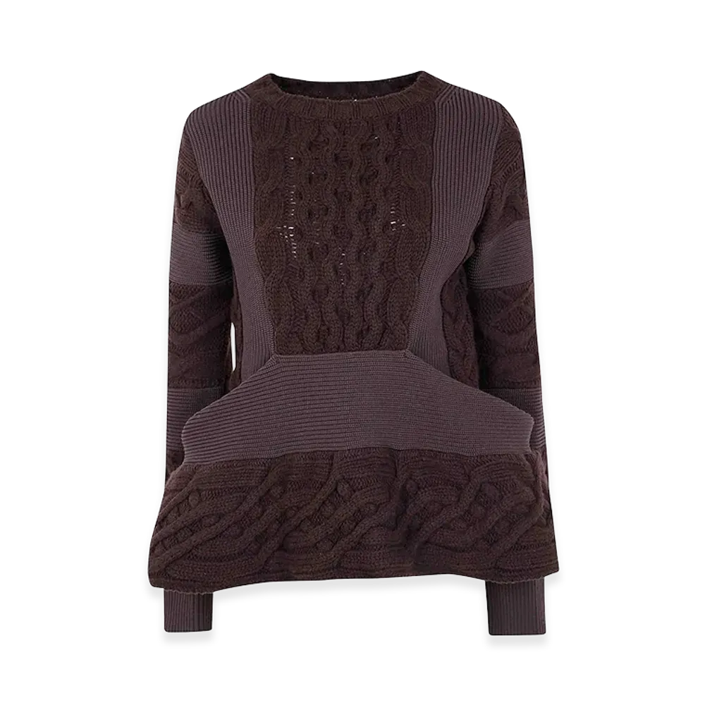 sacai Women's Wool Knit Round Neck Pullover "Brown"