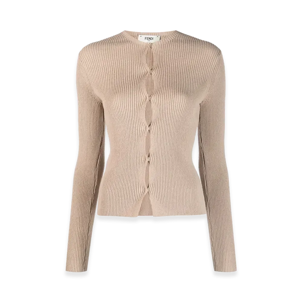 FENDI Women's Ribbed Cardigan "Beige"