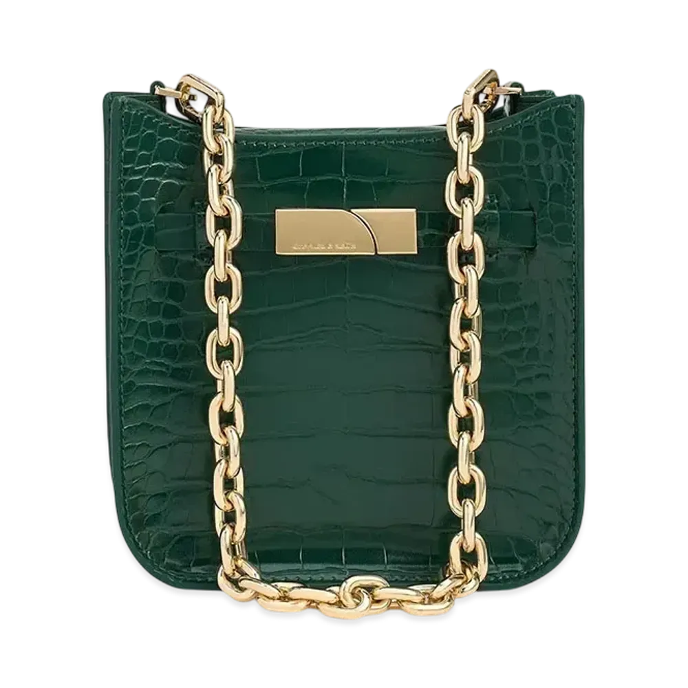 CHARLES & KEITH Aurelia Metallic Accent Chain-Handle Crossbody Bag "Dark Green"