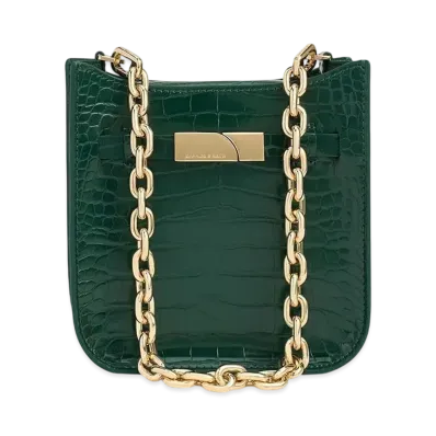 CHARLES & KEITH Aurelia Metallic Accent Chain-Handle Crossbody Bag "Dark Green"