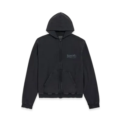 BALENCIAGA Washed Crayon Political Zip-up Hoodie Regular Fit "Faded Black"