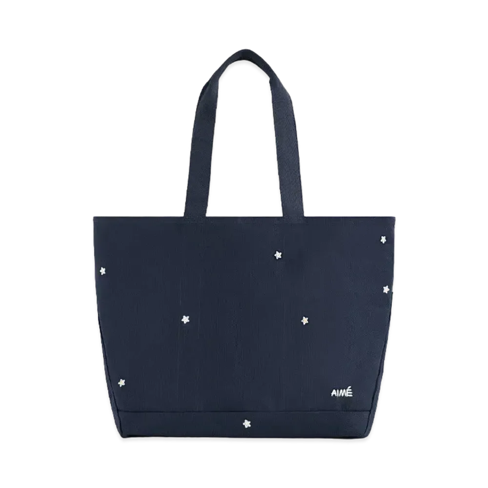 Aime Leon Dore Floral Embroidered Large Canvas Tote Bag "Navy"