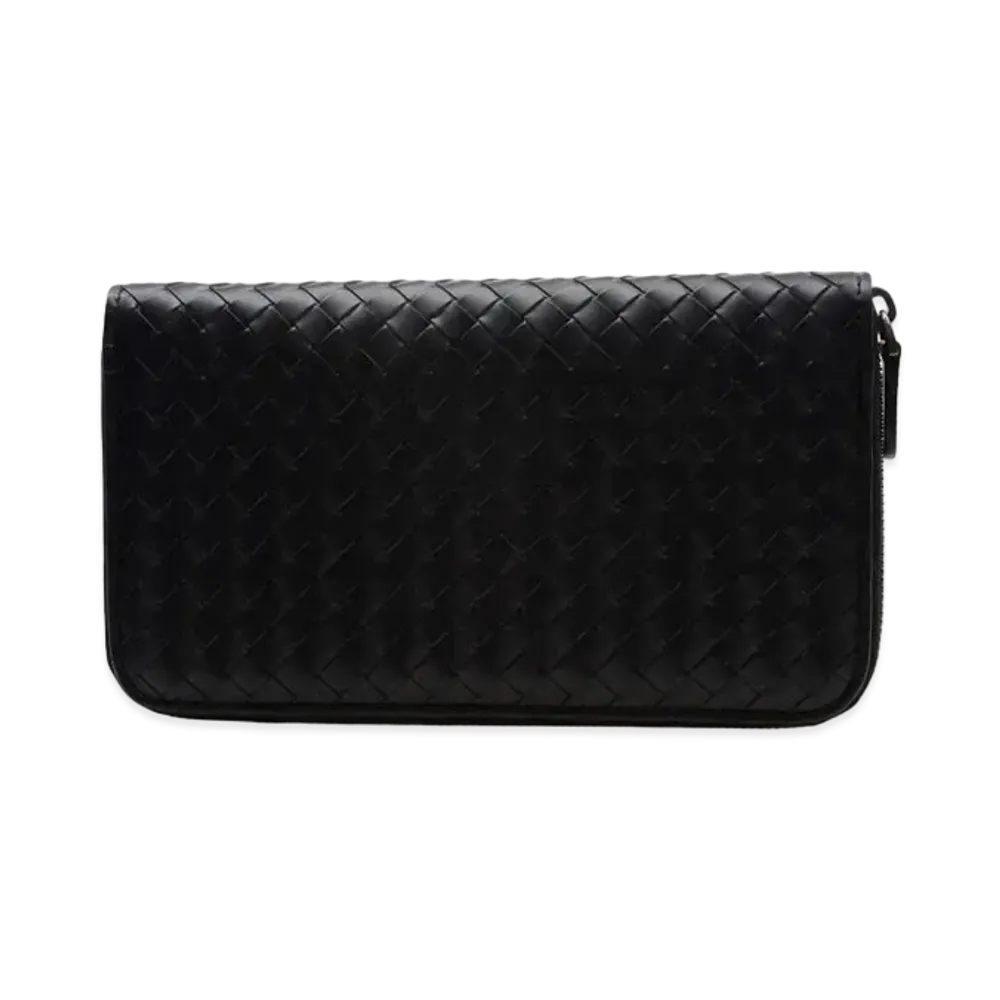 Bottega Veneta Intrecciato Calfskin Zip Around Wallet "Black"
