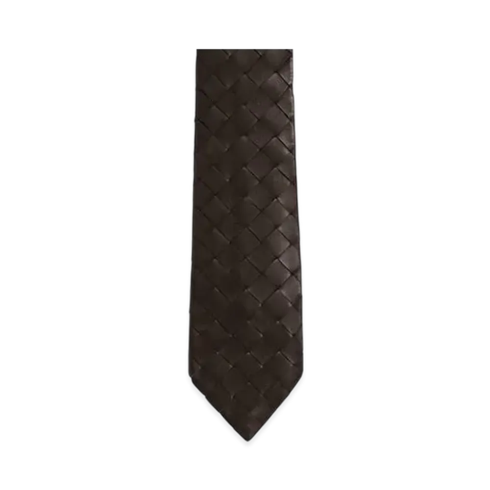 Bottega Veneta Intrecciato Leather Tie "Fondente"