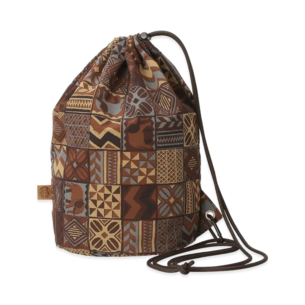 STARBUCKS STAND by BEAMS All-Over Print Drawstring Bag "Brown"