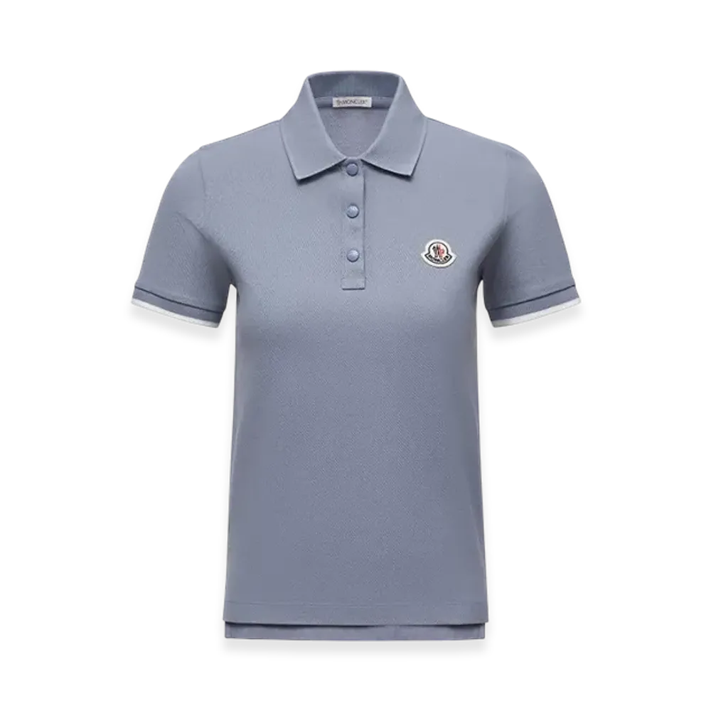 MONCLER Logo Patch Cotton Piquet Polo Shirt "Light Blue"