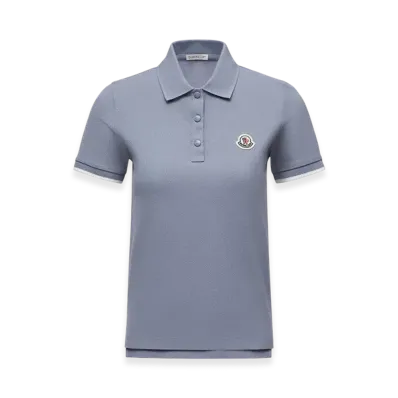 MONCLER Logo Patch Cotton Piquet Polo Shirt "Light Blue"