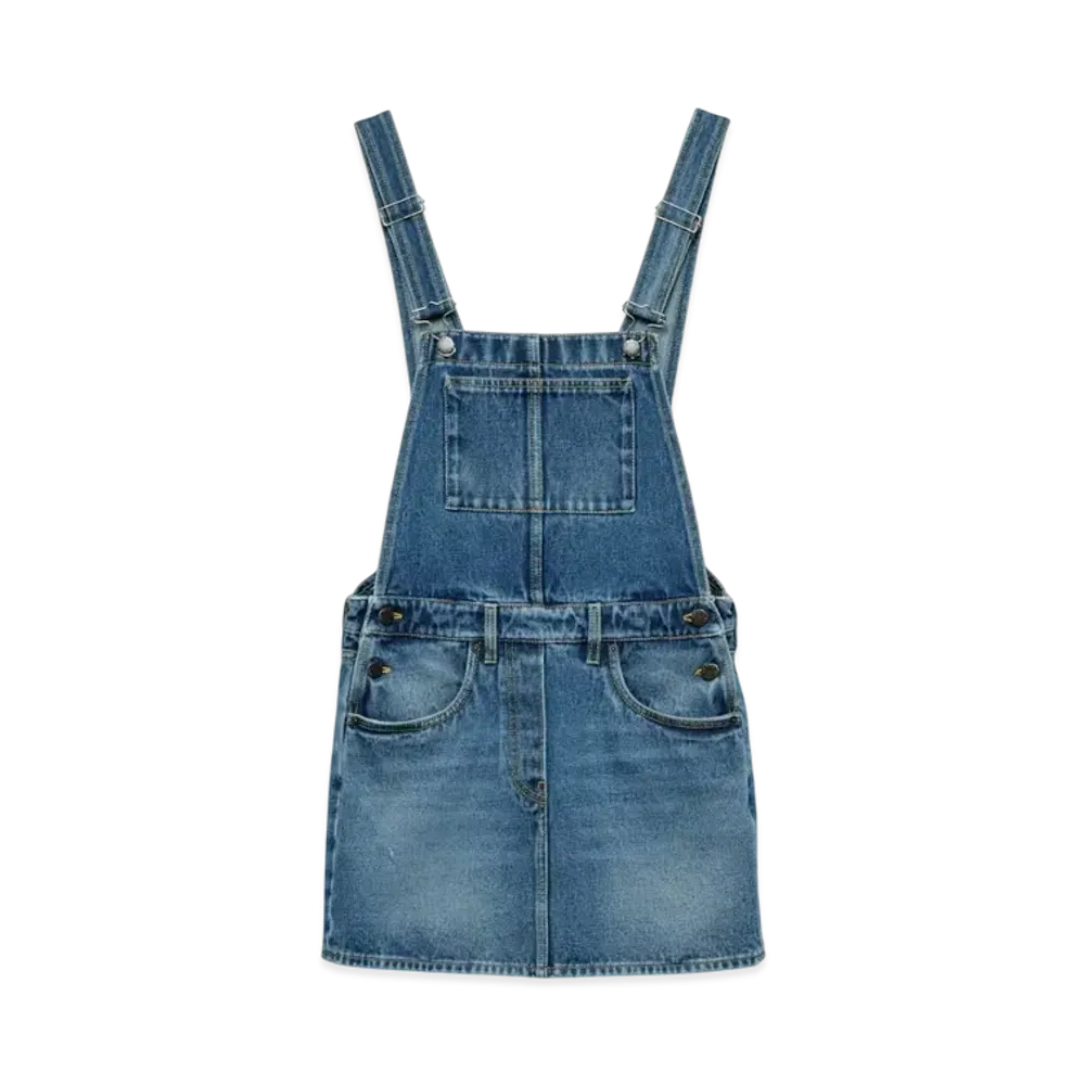 PRADA Women's Denim Bib Overall Mini-Dress "Light Blue"