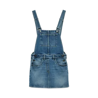 PRADA Women's Denim Bib Overall Mini-Dress "Light Blue"
