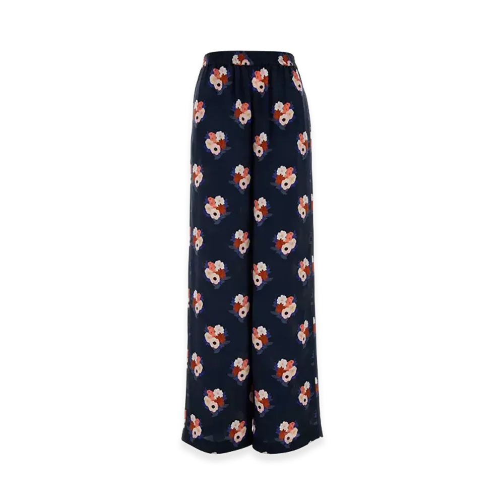 FENDI Women's Printed Silk Wide-Leg Pant "Blue"