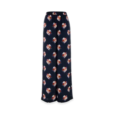 FENDI Women's Printed Silk Wide-Leg Pant "Blue"
