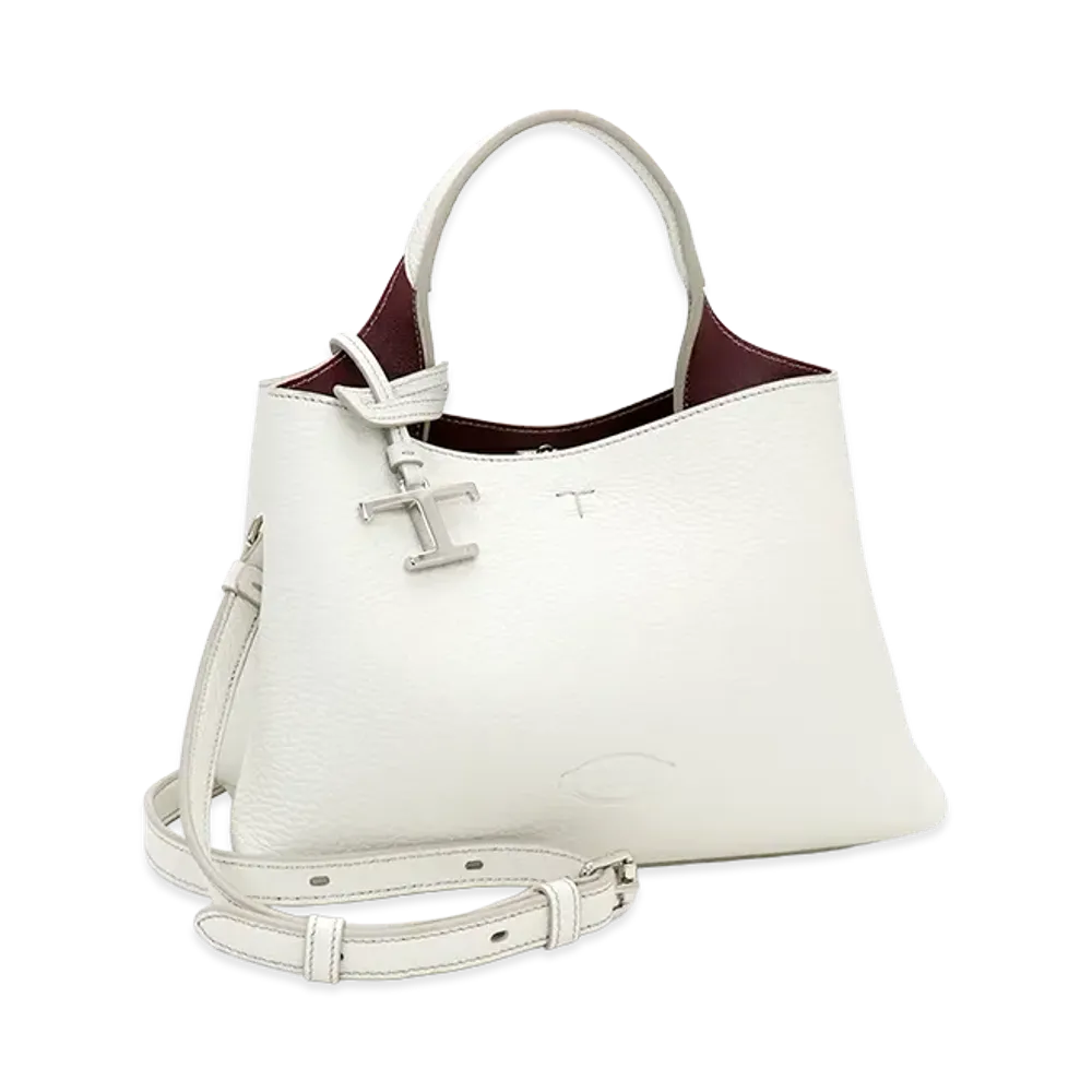 TOD'S Women's T Timeless Charm Leather Micro Handbag "White/Bordeaux"