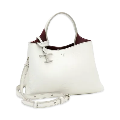 TOD'S Women's T Timeless Charm Leather Micro Handbag "White/Bordeaux"