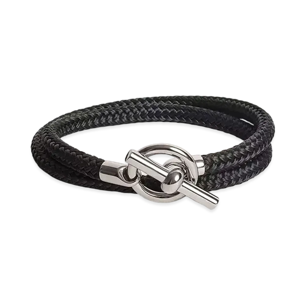 Hermes Maxi Glenan Double Tour Argo Bracelet Rope Metal "Palladium/Noir"