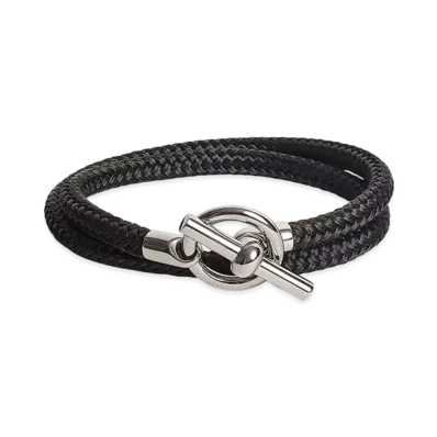 Hermes Maxi Glenan Double Tour Argo Bracelet Rope Metal "Palladium/Noir"