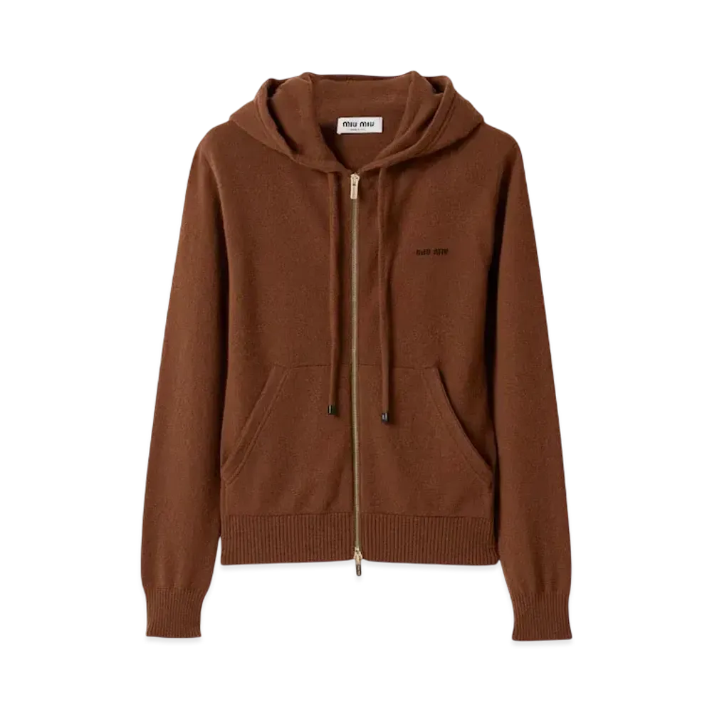 MIUMIU Women's Zippered Cashmere Hoodie Jacket "Brown"