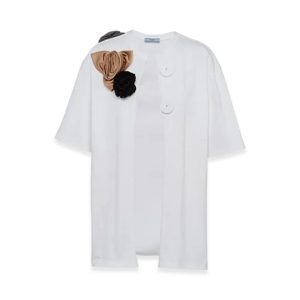 PRADA Women's Jersey Top with Appliques "White"