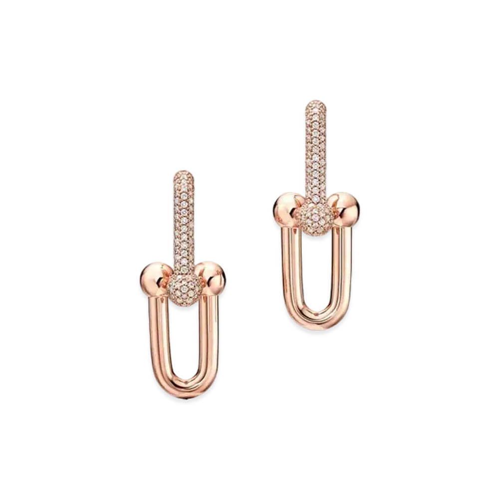 Tiffany & Co. Tiffany HardWear Link Earrings 18K With Pave Diamonds "Rose Gold"