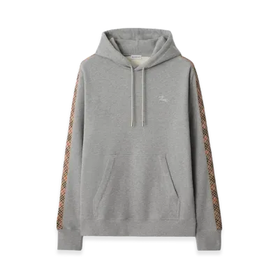 Burberry Check Trim Cotton Hoodie "Pale Grey Melange"