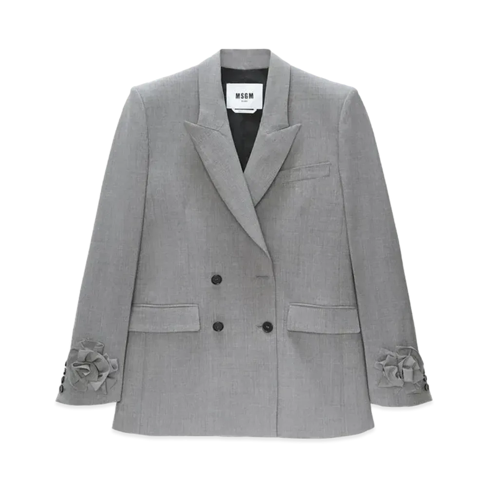 MSGM Grey Melange Double-Breasted Tailoring Wool Jacket With Applications "Gray"