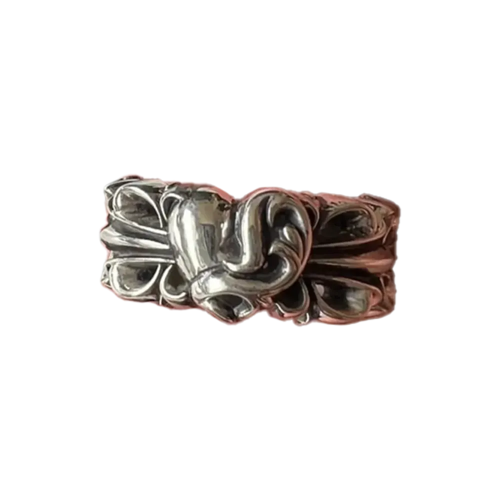 Chrome Hearts Double Floral Cross Heart Ring "Silver"