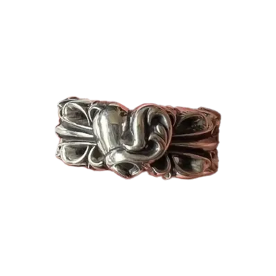 Chrome Hearts Double Floral Cross Heart Ring "Silver"