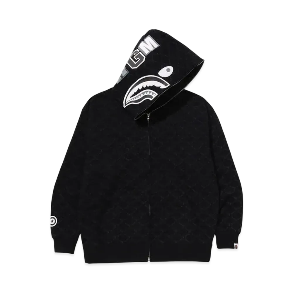 A BATHING APE College Monogram Relaxed Fit Shark Full Zip Hoodie "Black"