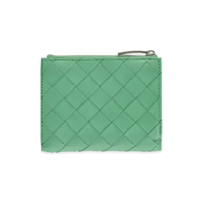 Bottega Veneta Intrecciato Lambskin Calfskin Short Bi-fold Zipper Wallet "Fountain"