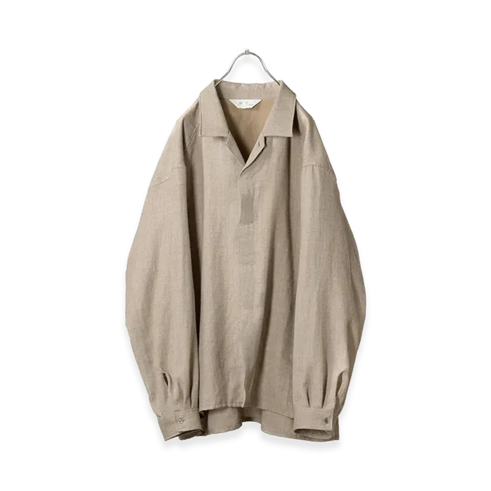 ANCELLM Wool Cross-Line Shirt "Beige"