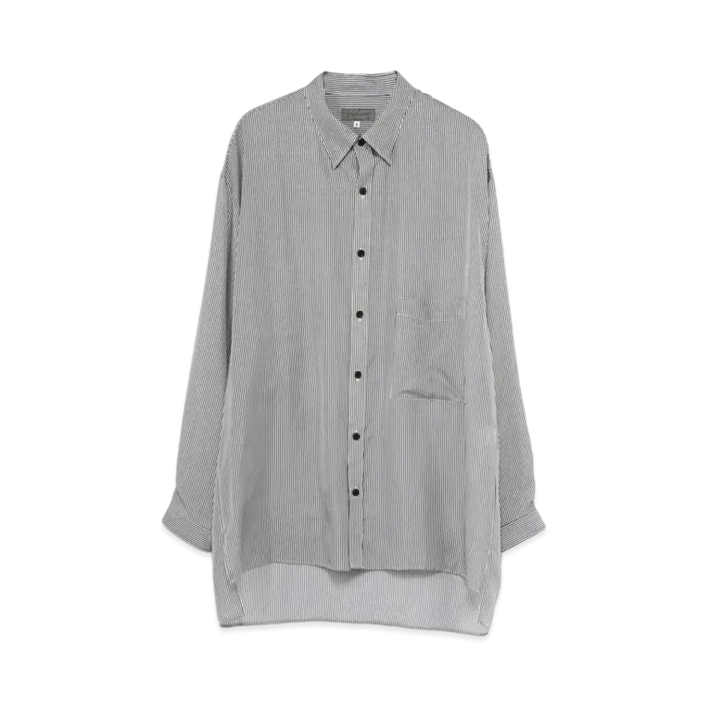 Yohji Yamamoto Pour Homme CUPRO BORDER SNAP BUTTON DOWN COLLAR BLOUSE "Gray"