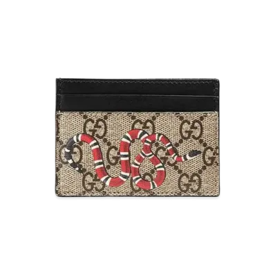GUCCI Kingsnake Print GG Supreme Card Case "Beige/Ebony"