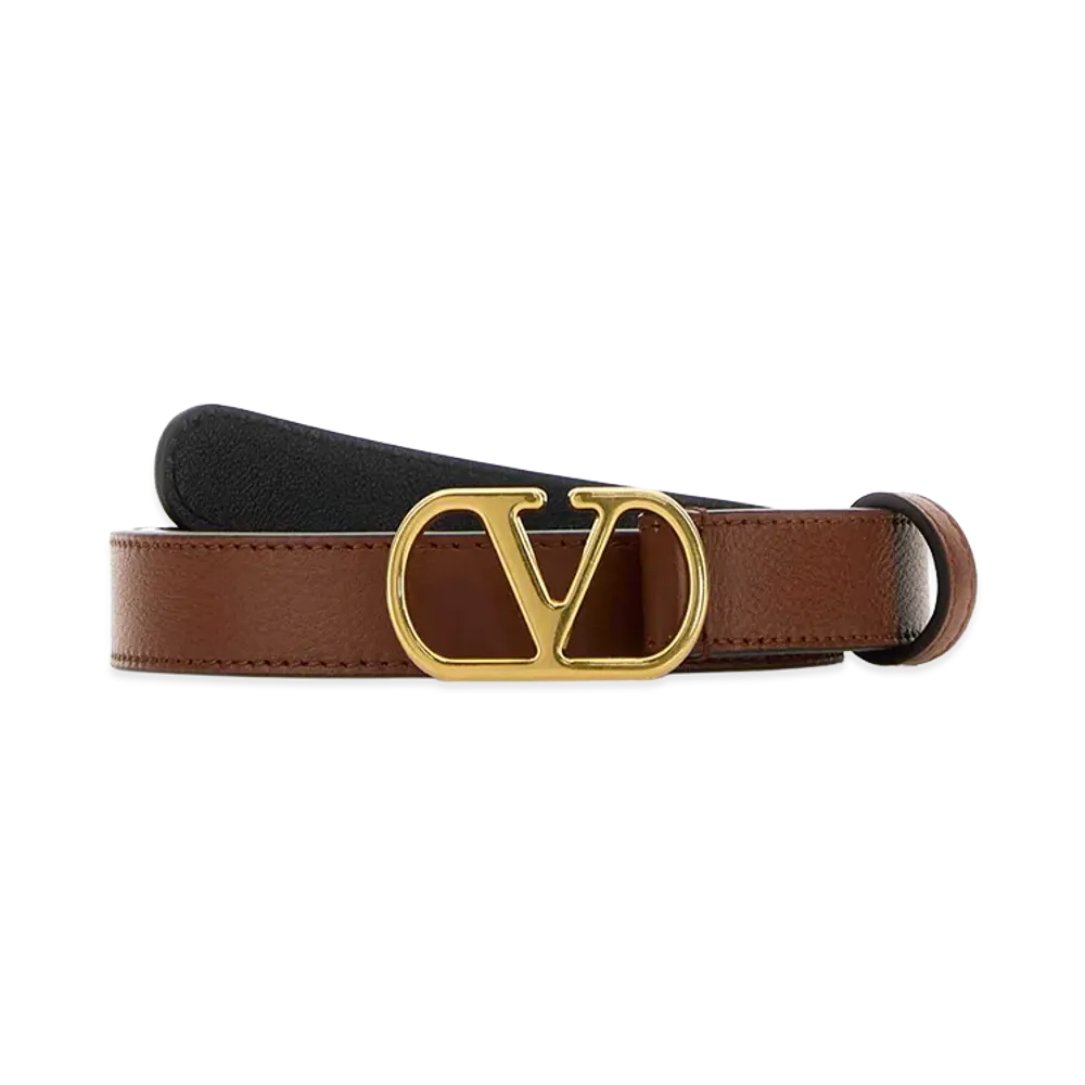 Valentino Women's Leather Vlogo Belt "Caramel/Camel"