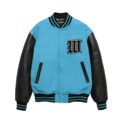 WACKO MARIA Leather Varsity Jacket "Blue"