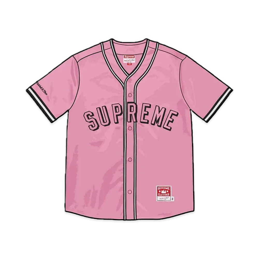 Supreme x Mitchell & Ness Satin Baseball Jersey "Pink"