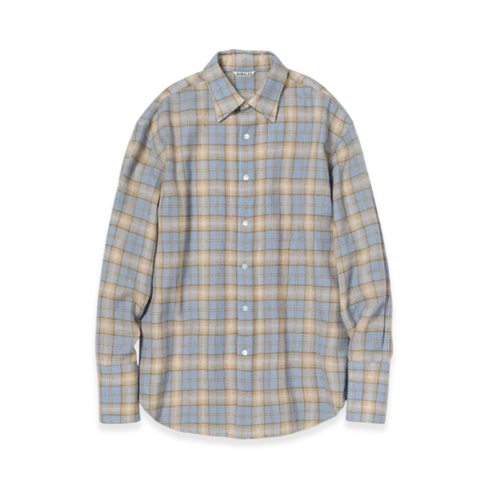 AURALEE Airy Wool Check Shirt "Light Blue/Beige"