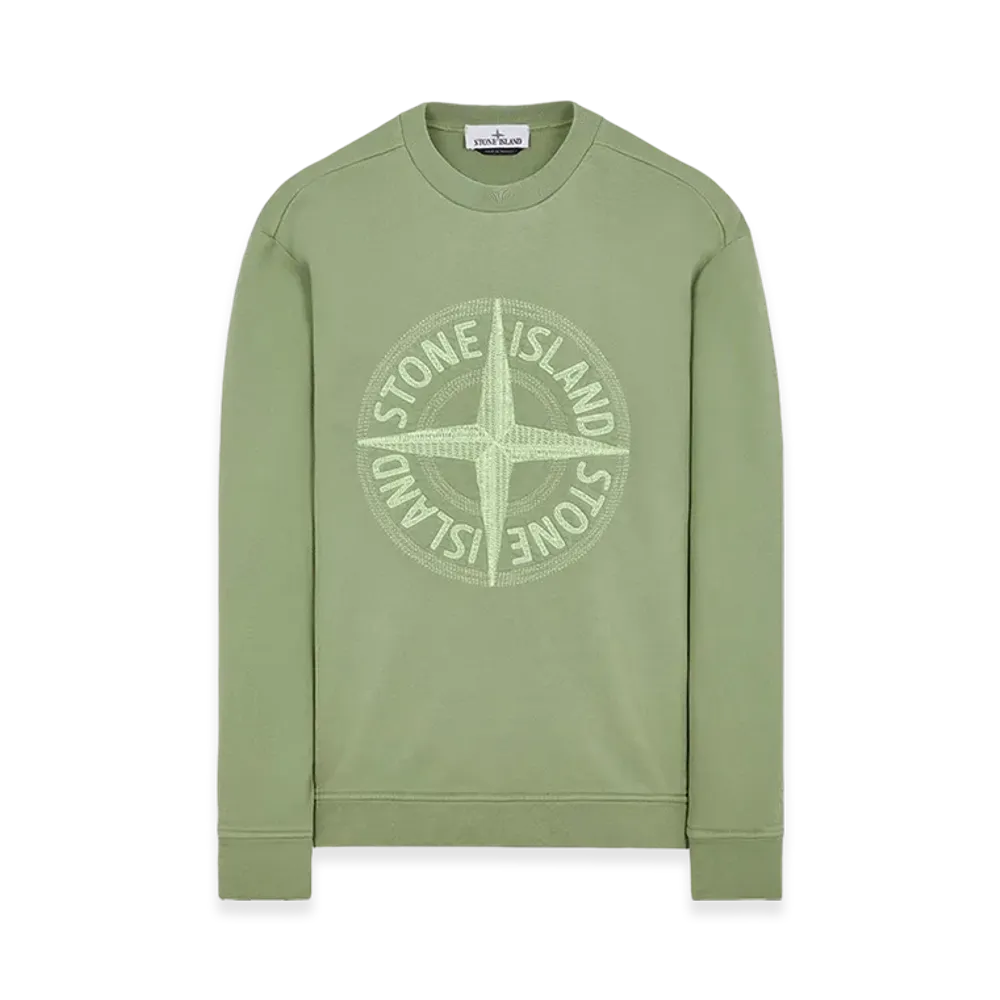 Stone Island 65484 Stitches Four Print Cotton Fleece Garment Dyed Crewneck Sweatshirt - 23SS "Sage Green"