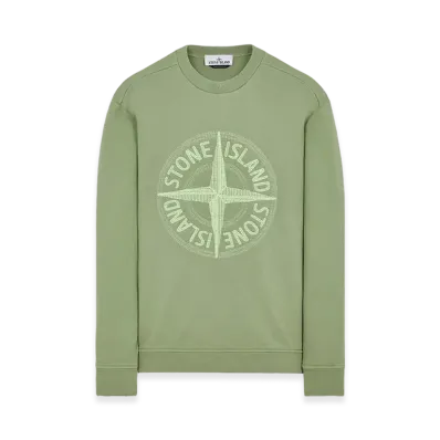 Stone Island 65484 Stitches Four Print Cotton Fleece Garment Dyed Crewneck Sweatshirt - 23SS "Sage Green"