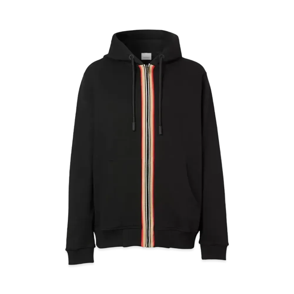 Burberry Men's Icon Stripe Detail Cotton Hooded Top "Black"