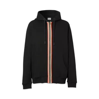 Burberry Men's Icon Stripe Detail Cotton Hooded Top "Black"