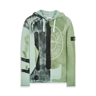 Stone Island 568T1 Manual Print Treatment Montion Saturation Hooded Knit - 22FW "Aqua"