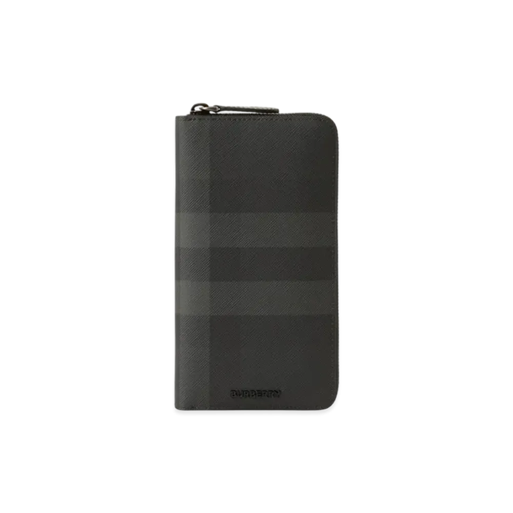 Burberry Check Zip Wallet "Charcoal"