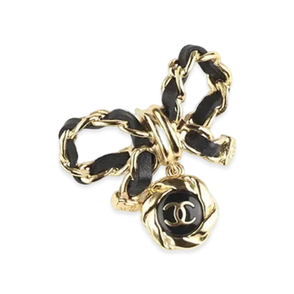 CHANEL Ribbon Metal Brooch "Gold/Black"