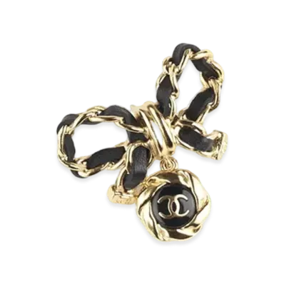 CHANEL Ribbon Metal Brooch "Gold/Black"